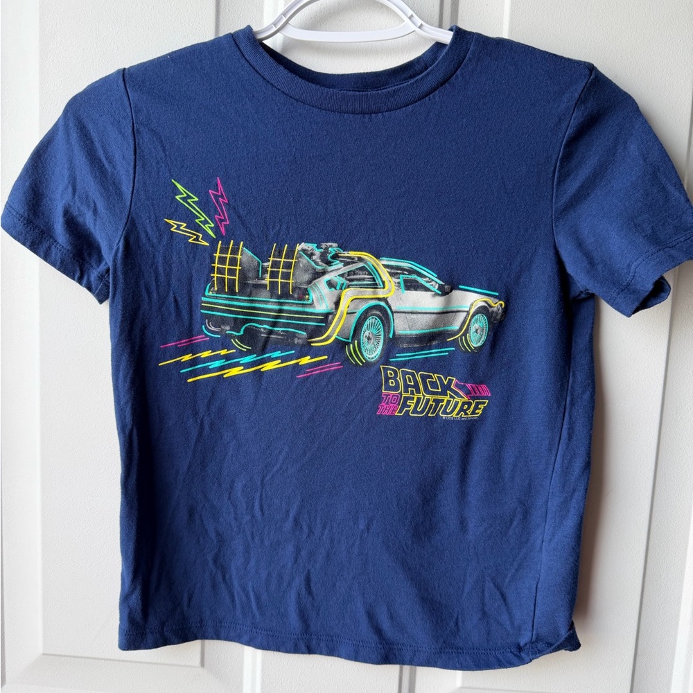 Back to the Future Graphic Tee Youth Medium (8) Retro DeLorean Neon Shirt